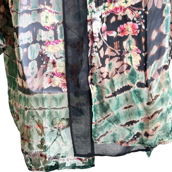 CITRON Santa Monica‎ tie dye floral embossed logenlook open front cardigan 1X - Picture 9 of 12